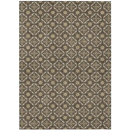 Chocolate And Brown Geometric Washable Indoor Outdoor Area Rug Photo 1