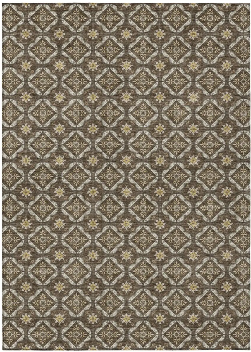 Chocolate And Brown Geometric Washable Indoor Outdoor Area Rug Photo 1