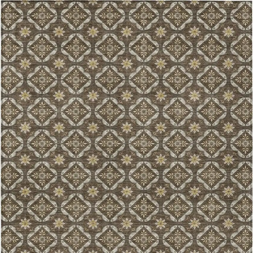 Chocolate And Brown Geometric Washable Indoor Outdoor Area Rug Photo 3