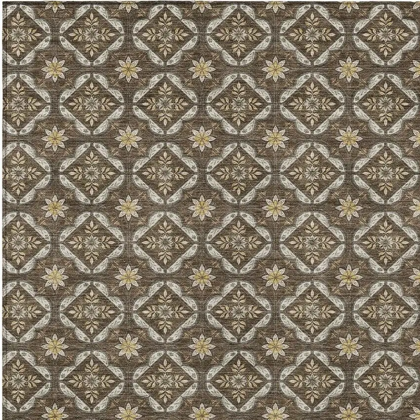 Chocolate And Brown Geometric Washable Indoor Outdoor Area Rug Photo 2