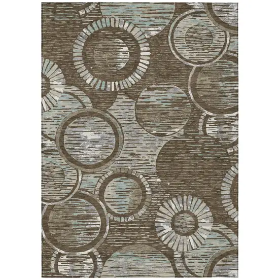 Chocolate And Brown Geometric Washable Indoor Outdoor Area Rug Photo 1