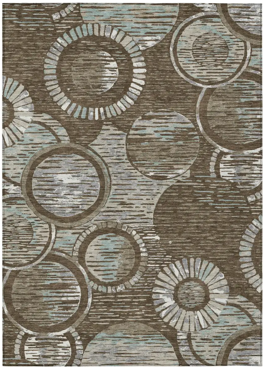 Chocolate And Brown Geometric Washable Indoor Outdoor Area Rug Photo 1