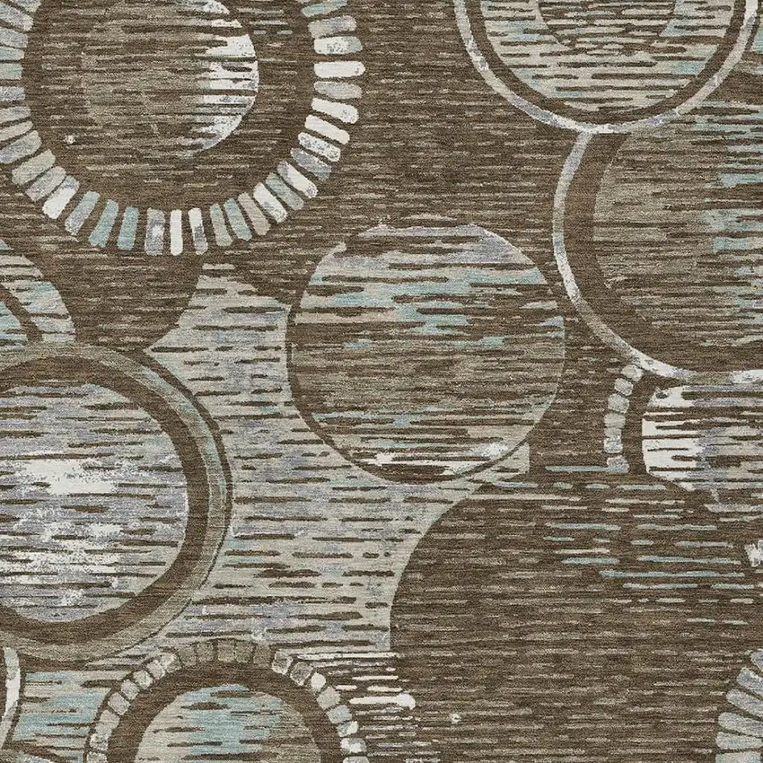 Chocolate And Brown Geometric Washable Indoor Outdoor Area Rug Photo 2