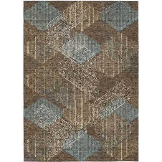 Chocolate And Brown Geometric Washable Indoor Outdoor Area Rug Photo 1