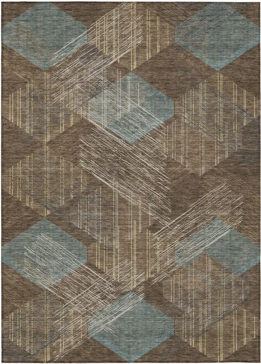 Chocolate And Brown Geometric Washable Indoor Outdoor Area Rug Photo 1
