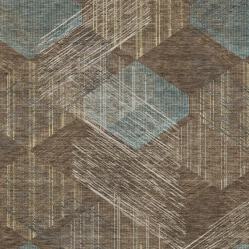 Chocolate And Brown Geometric Washable Indoor Outdoor Area Rug Photo 2