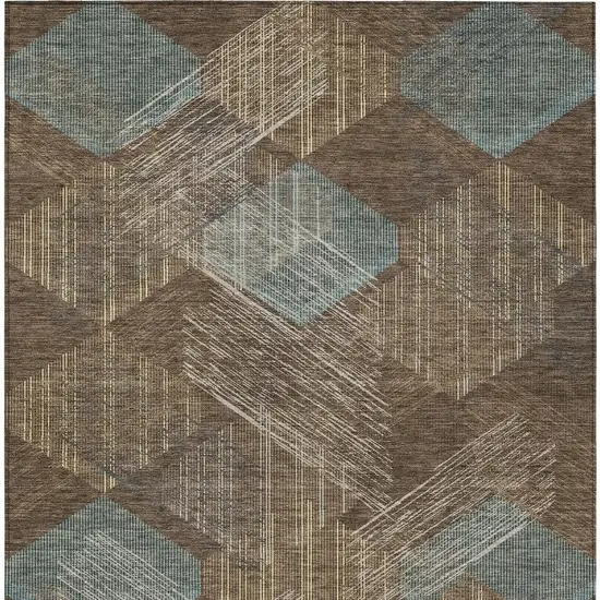 Chocolate And Brown Geometric Washable Indoor Outdoor Area Rug Photo 3