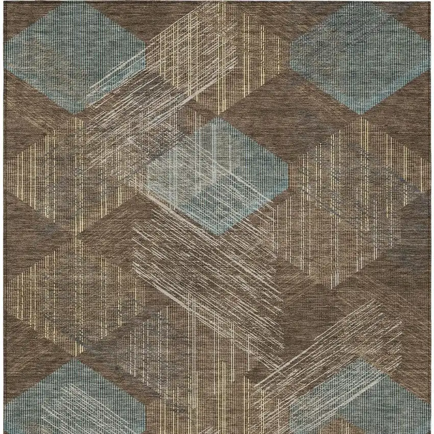 Chocolate And Brown Geometric Washable Indoor Outdoor Area Rug Photo 3