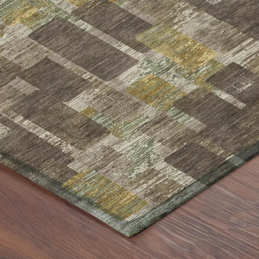 Chocolate And Brown Geometric Washable Indoor Outdoor Area Rug Photo 4