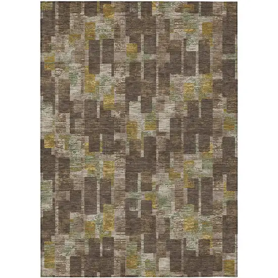 Chocolate And Brown Geometric Washable Indoor Outdoor Area Rug Photo 1
