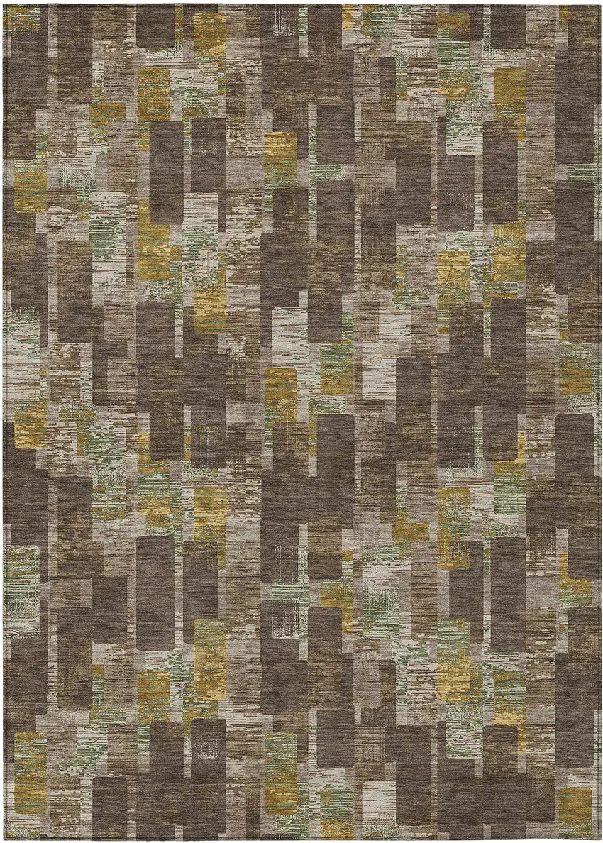 Chocolate And Brown Geometric Washable Indoor Outdoor Area Rug Photo 1