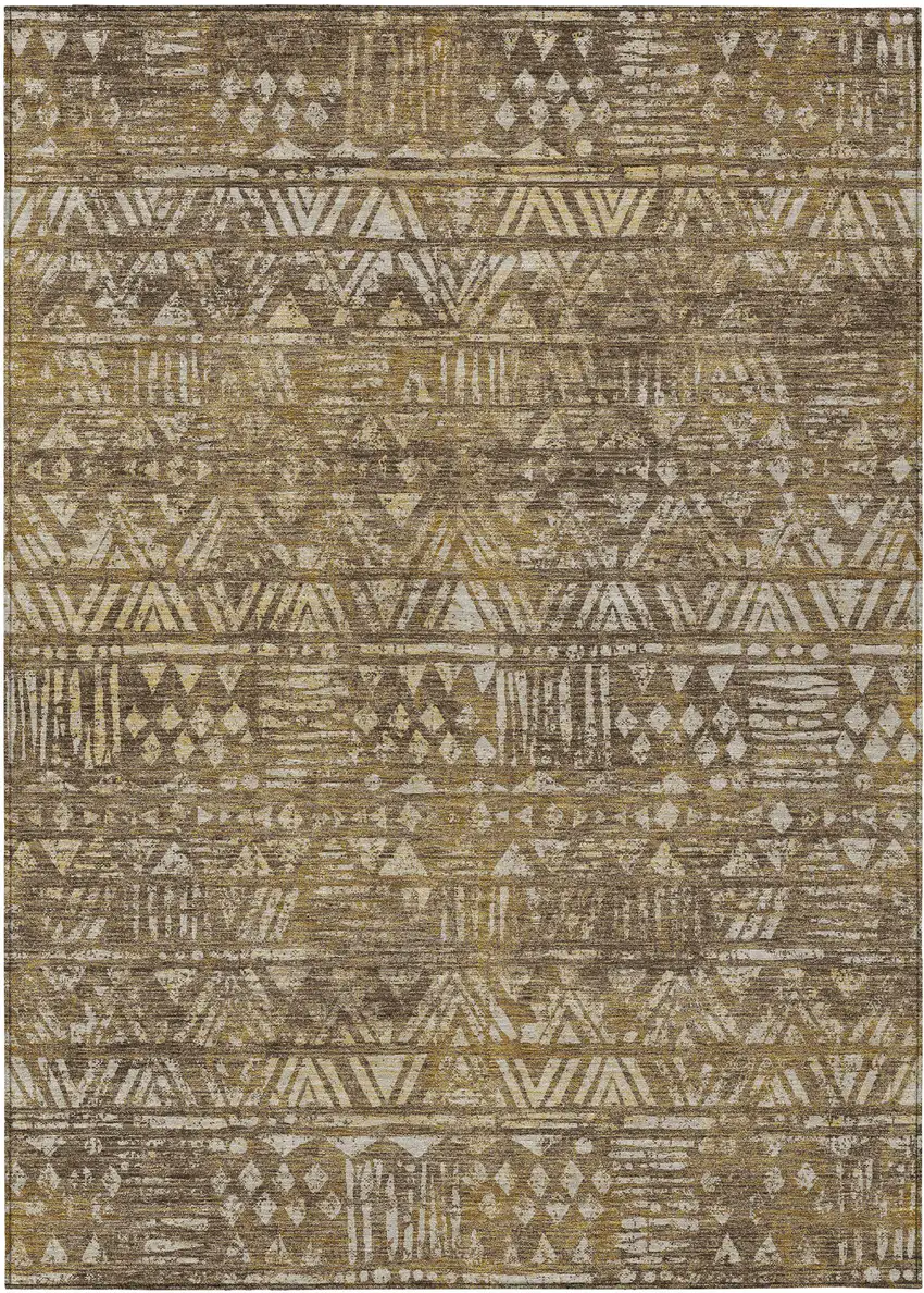 Chocolate And Brown Geometric Washable Indoor Outdoor Area Rug Photo 1