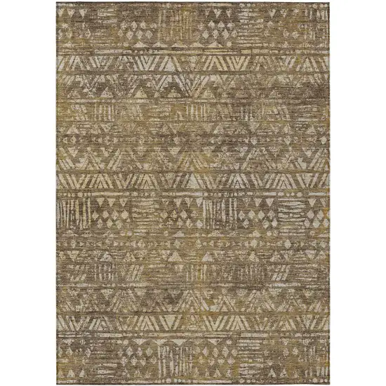 Chocolate And Brown Geometric Washable Indoor Outdoor Area Rug Photo 1