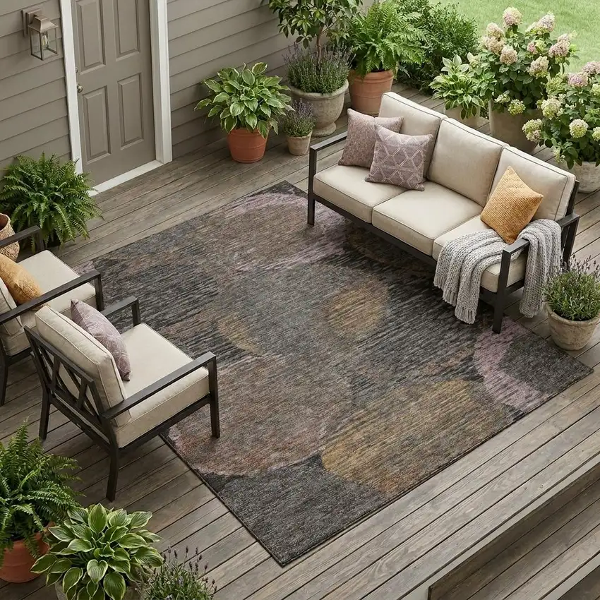 Chocolate And Brown Geometric Washable Indoor Outdoor Area Rug Photo 1