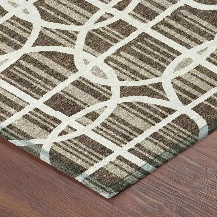 Chocolate And Brown Geometric Washable Indoor Outdoor Area Rug Photo 3