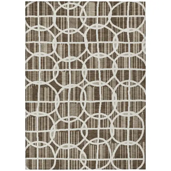 Chocolate And Brown Geometric Washable Indoor Outdoor Area Rug Photo 2
