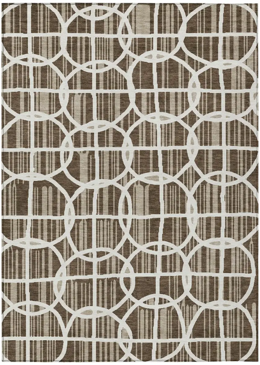 Chocolate And Brown Geometric Washable Indoor Outdoor Area Rug Photo 2