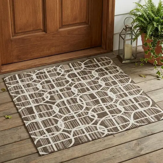 Chocolate And Brown Geometric Washable Indoor Outdoor Area Rug Photo 1