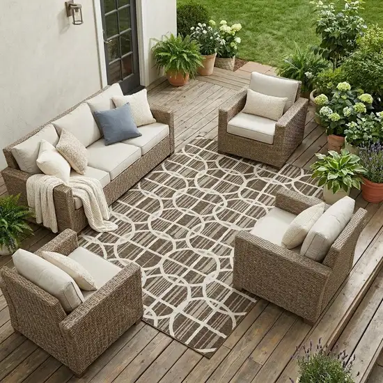 Chocolate And Brown Geometric Washable Indoor Outdoor Area Rug Photo 1
