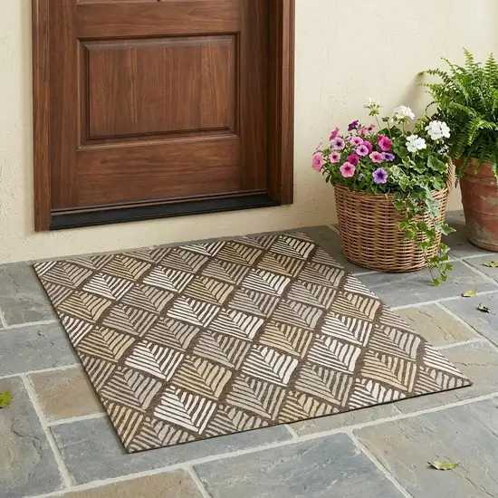 Chocolate And Brown Geometric Washable Indoor Outdoor Area Rug Photo 1