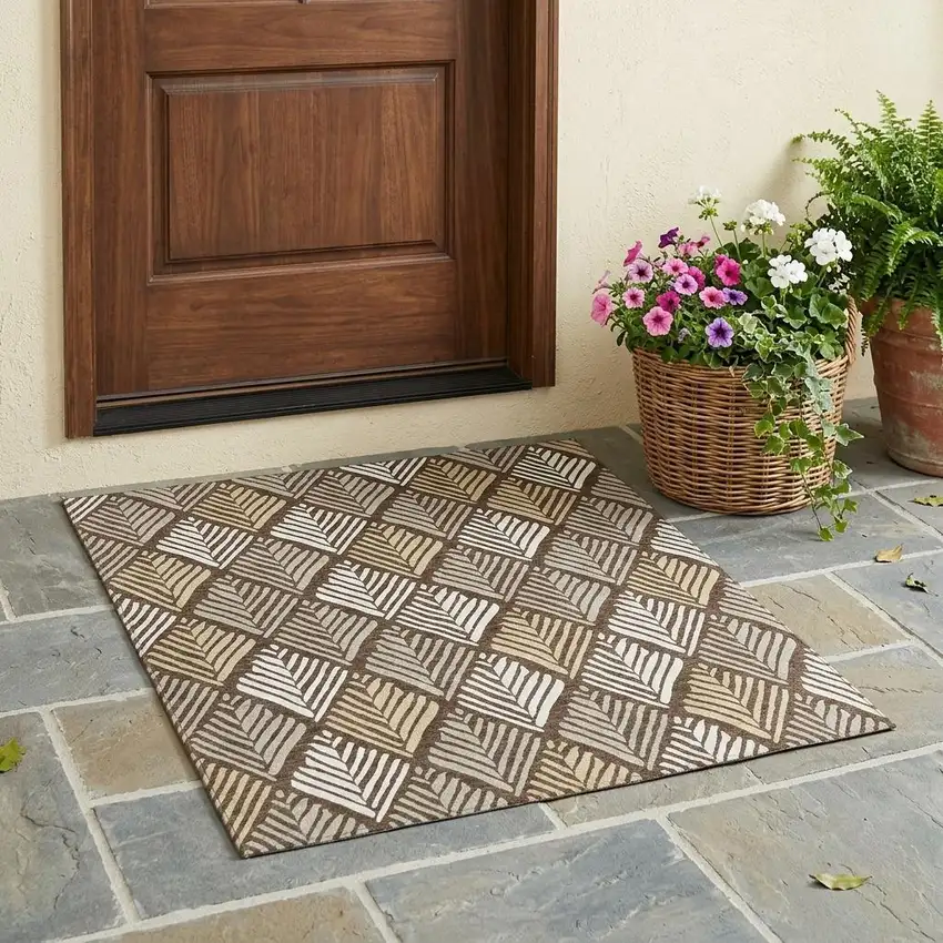 Chocolate And Brown Geometric Washable Indoor Outdoor Area Rug Photo 1