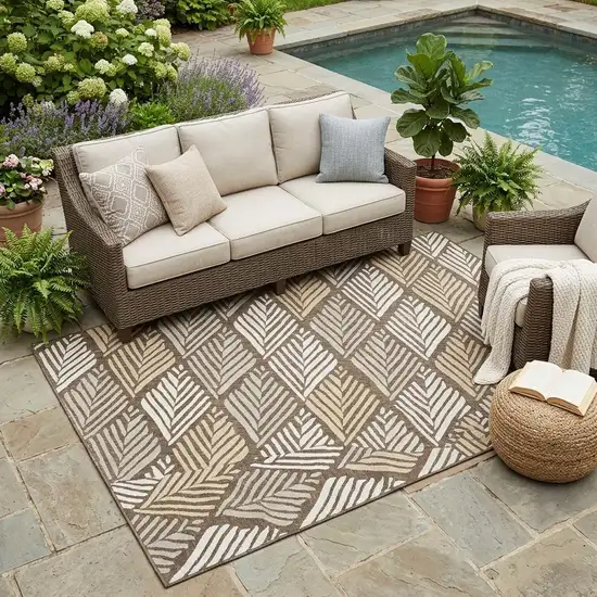 Chocolate And Brown Geometric Washable Indoor Outdoor Area Rug Photo 1