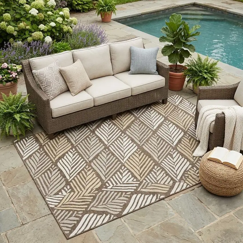Chocolate And Brown Geometric Washable Indoor Outdoor Area Rug Photo 1
