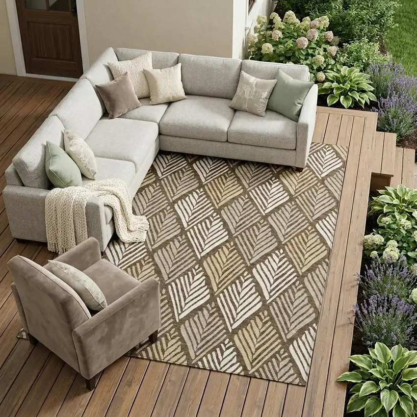 Chocolate And Brown Geometric Washable Indoor Outdoor Area Rug Photo 1