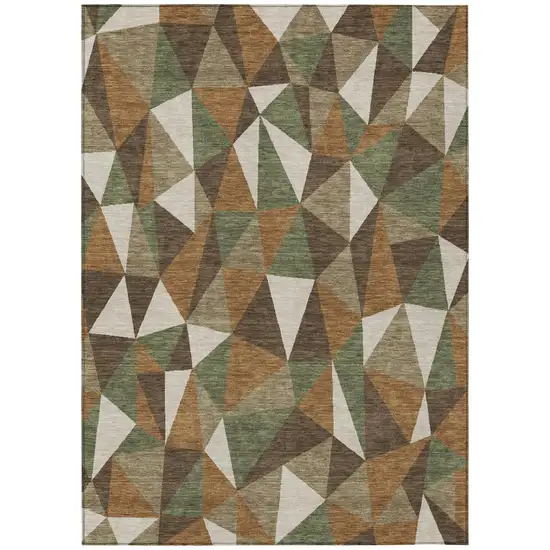 Chocolate And Brown Geometric Washable Indoor Outdoor Area Rug Photo 2