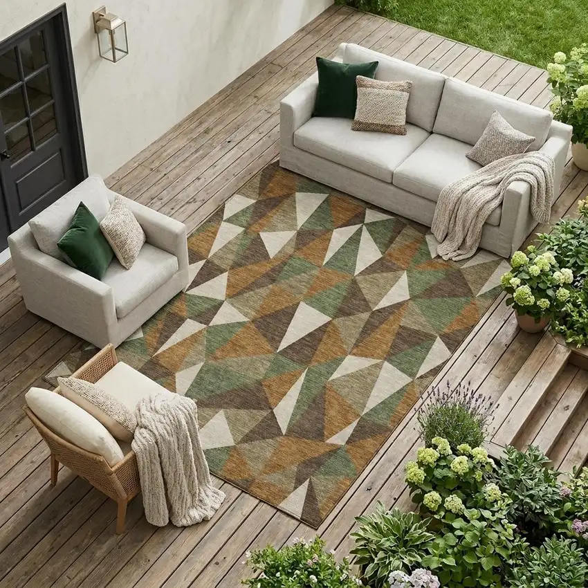 Chocolate And Brown Geometric Washable Indoor Outdoor Area Rug Photo 1