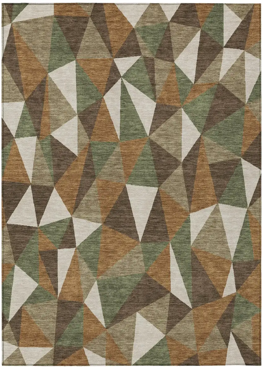 Chocolate And Brown Geometric Washable Indoor Outdoor Area Rug Photo 2