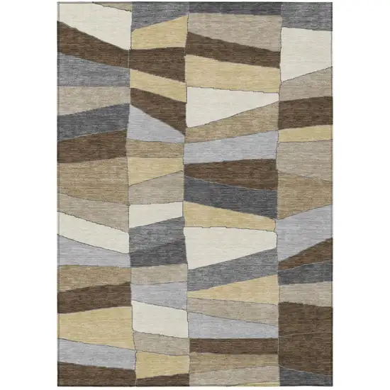 Chocolate And Brown Geometric Washable Indoor Outdoor Area Rug Photo 3