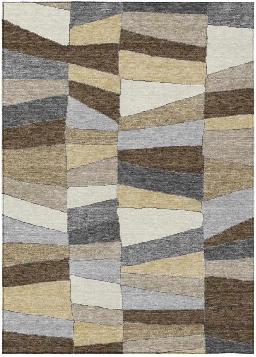 Chocolate And Brown Geometric Washable Indoor Outdoor Area Rug Photo 3