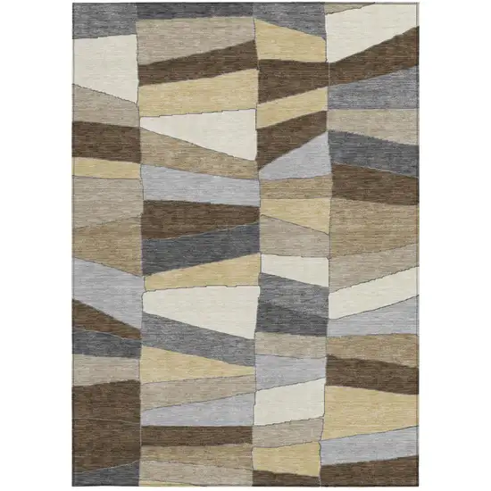 Chocolate And Brown Geometric Washable Indoor Outdoor Area Rug Photo 4