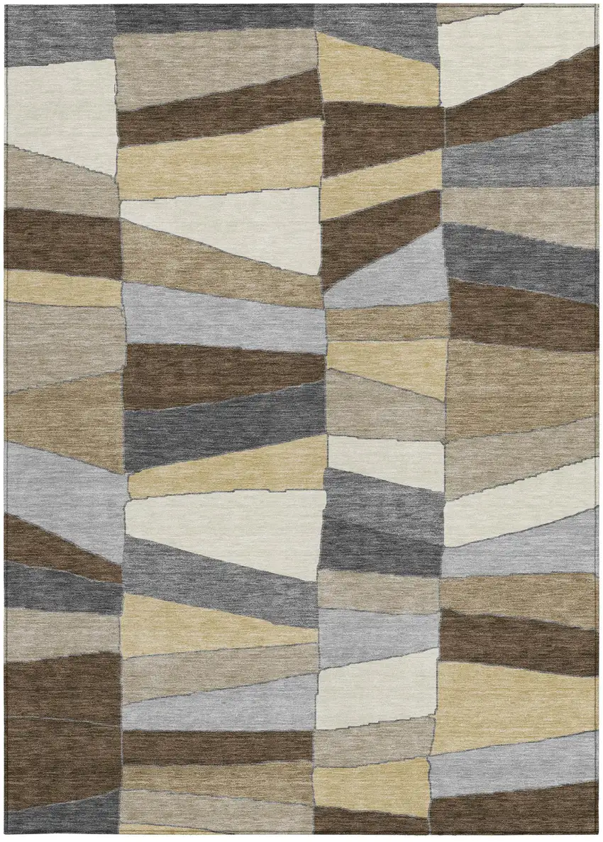 Chocolate And Brown Geometric Washable Indoor Outdoor Area Rug Photo 4