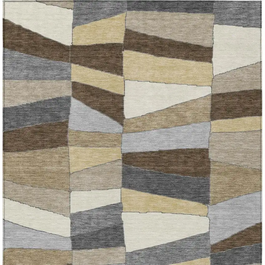 Chocolate And Brown Geometric Washable Indoor Outdoor Area Rug Photo 5