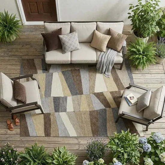 Chocolate And Brown Geometric Washable Indoor Outdoor Area Rug Photo 1