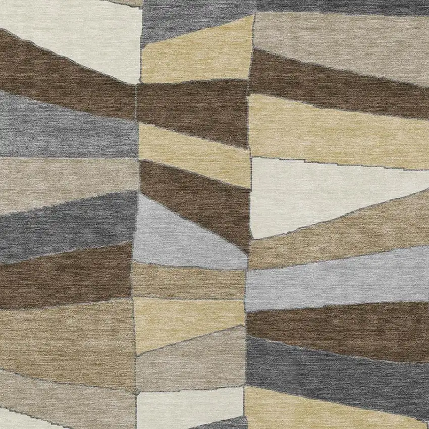 Chocolate And Brown Geometric Washable Indoor Outdoor Area Rug Photo 2