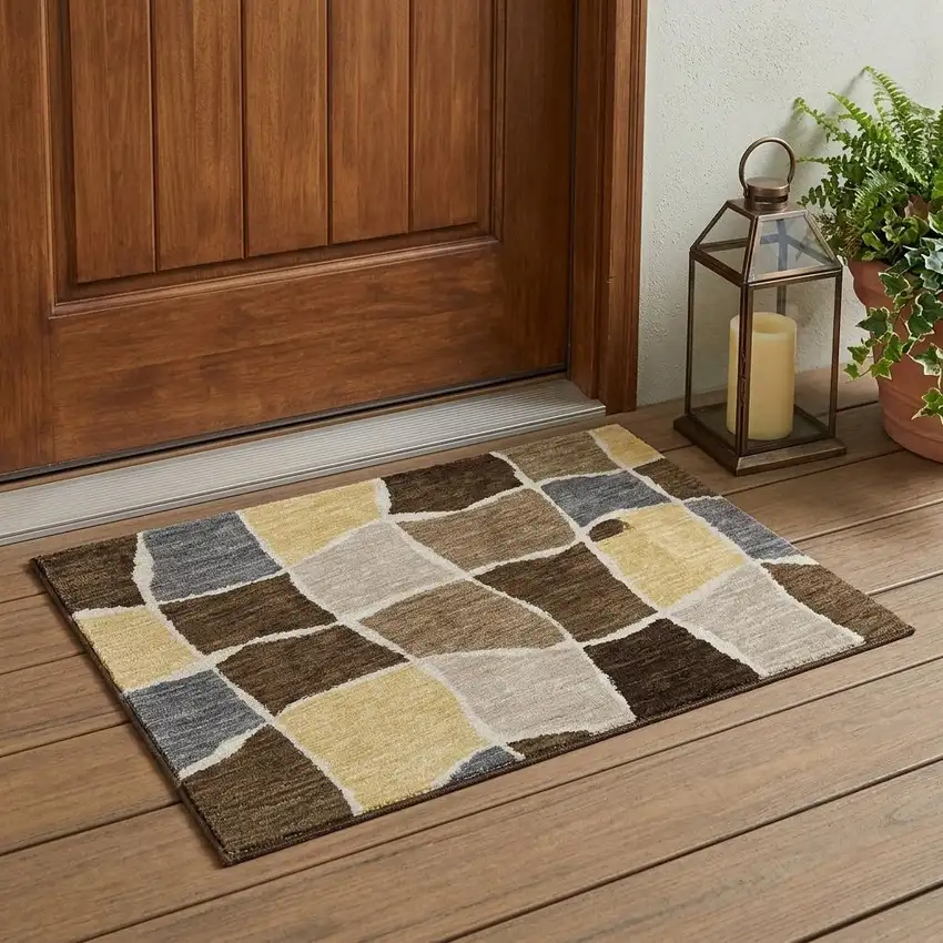 Chocolate And Brown Geometric Washable Indoor Outdoor Area Rug Photo 1