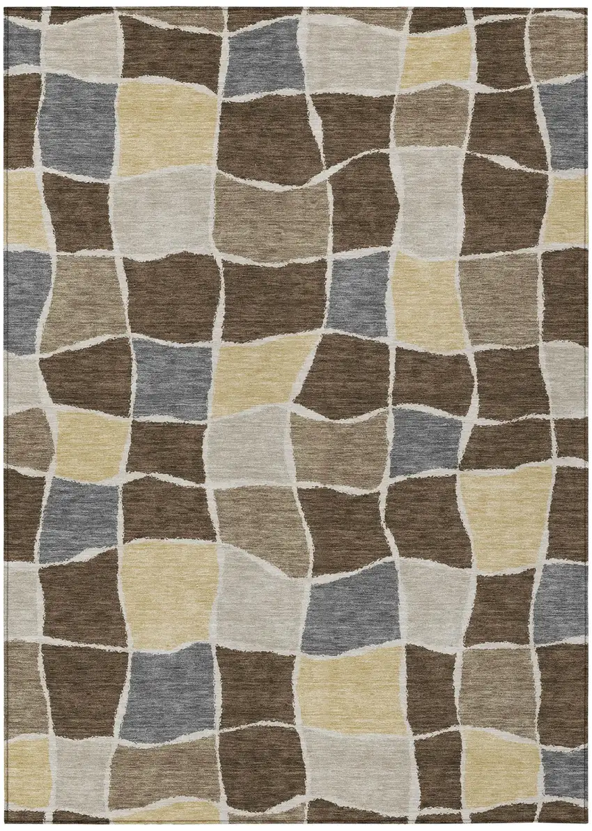Chocolate And Brown Geometric Washable Indoor Outdoor Area Rug Photo 3
