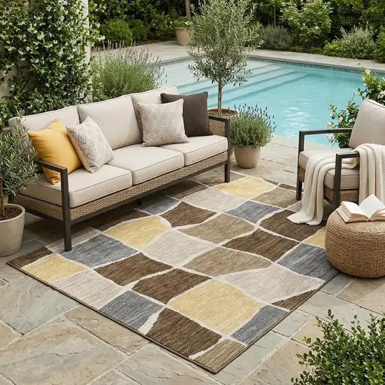 Chocolate And Brown Geometric Washable Indoor Outdoor Area Rug Photo 1