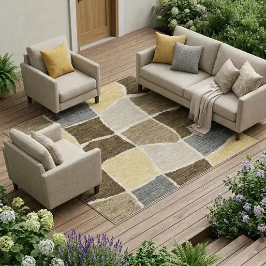 Chocolate And Brown Geometric Washable Indoor Outdoor Area Rug Photo 1