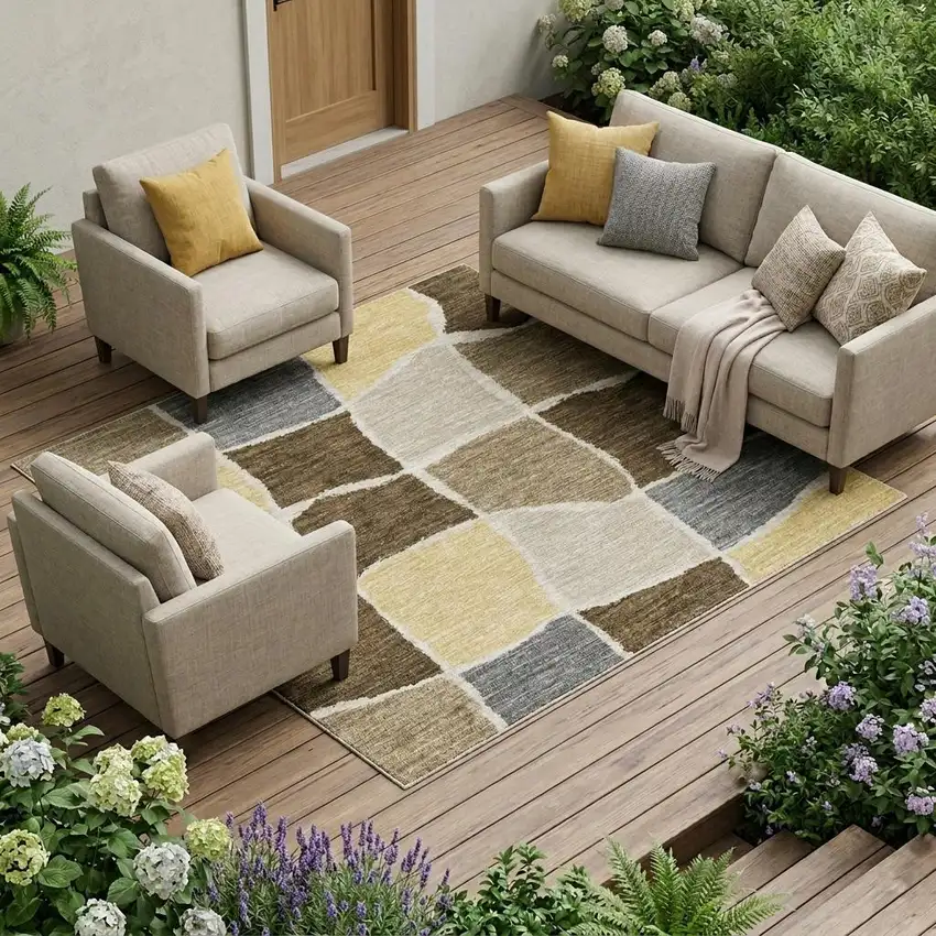 Chocolate And Brown Geometric Washable Indoor Outdoor Area Rug Photo 1