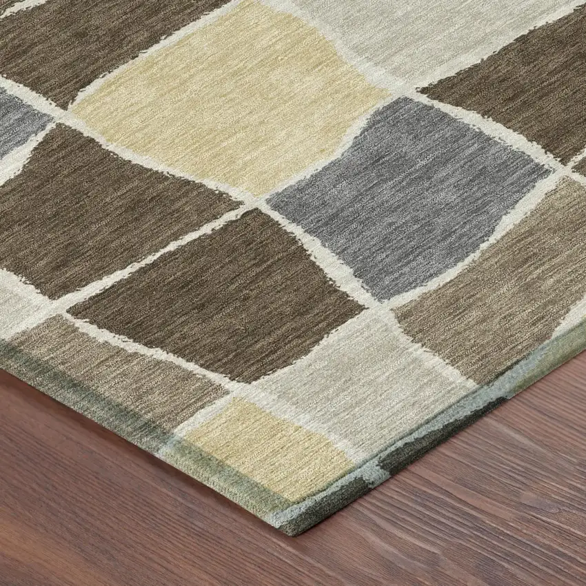 Chocolate And Brown Geometric Washable Indoor Outdoor Area Rug Photo 4