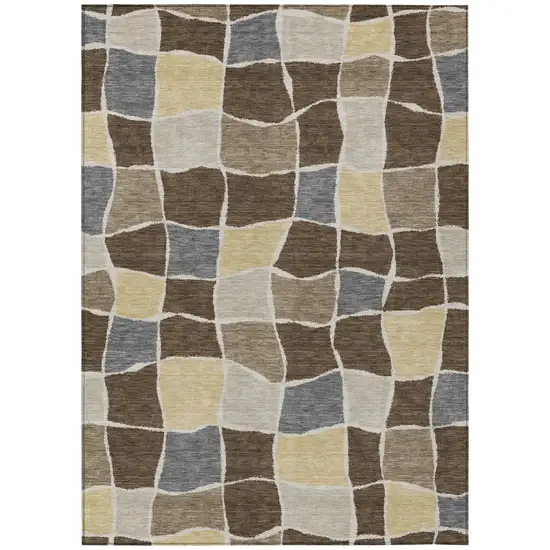 Chocolate And Brown Geometric Washable Indoor Outdoor Area Rug Photo 3