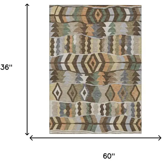 Chocolate And Brown Geometric Washable Indoor Outdoor Area Rug Photo 5