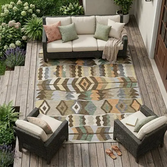 Chocolate And Brown Geometric Washable Indoor Outdoor Area Rug Photo 1