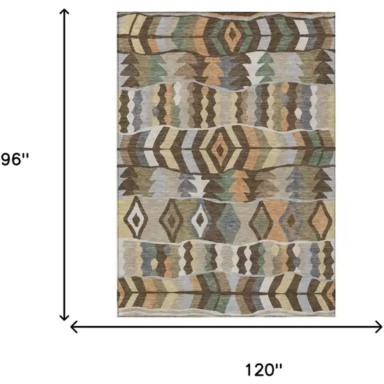 Chocolate And Brown Geometric Washable Indoor Outdoor Area Rug Photo 5