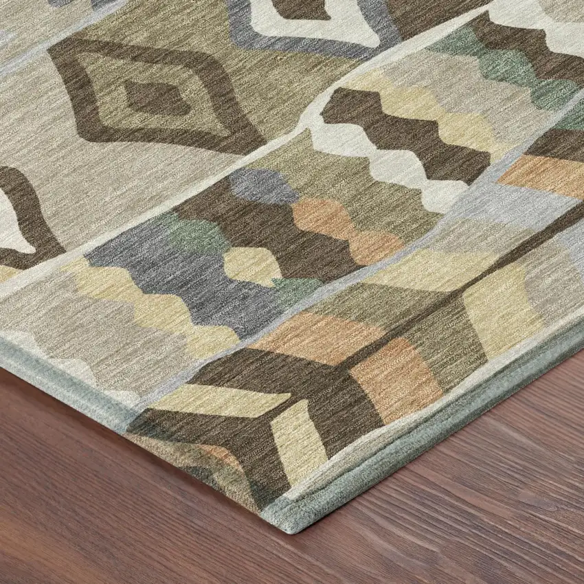 Chocolate And Brown Geometric Washable Indoor Outdoor Area Rug Photo 3