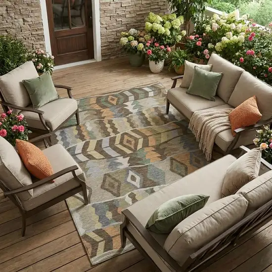 Chocolate And Brown Geometric Washable Indoor Outdoor Area Rug Photo 1